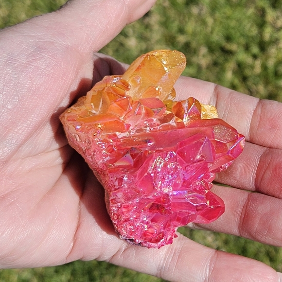 Yellow & Pink Aura Quartz Cluster - Picture 5 of 5
